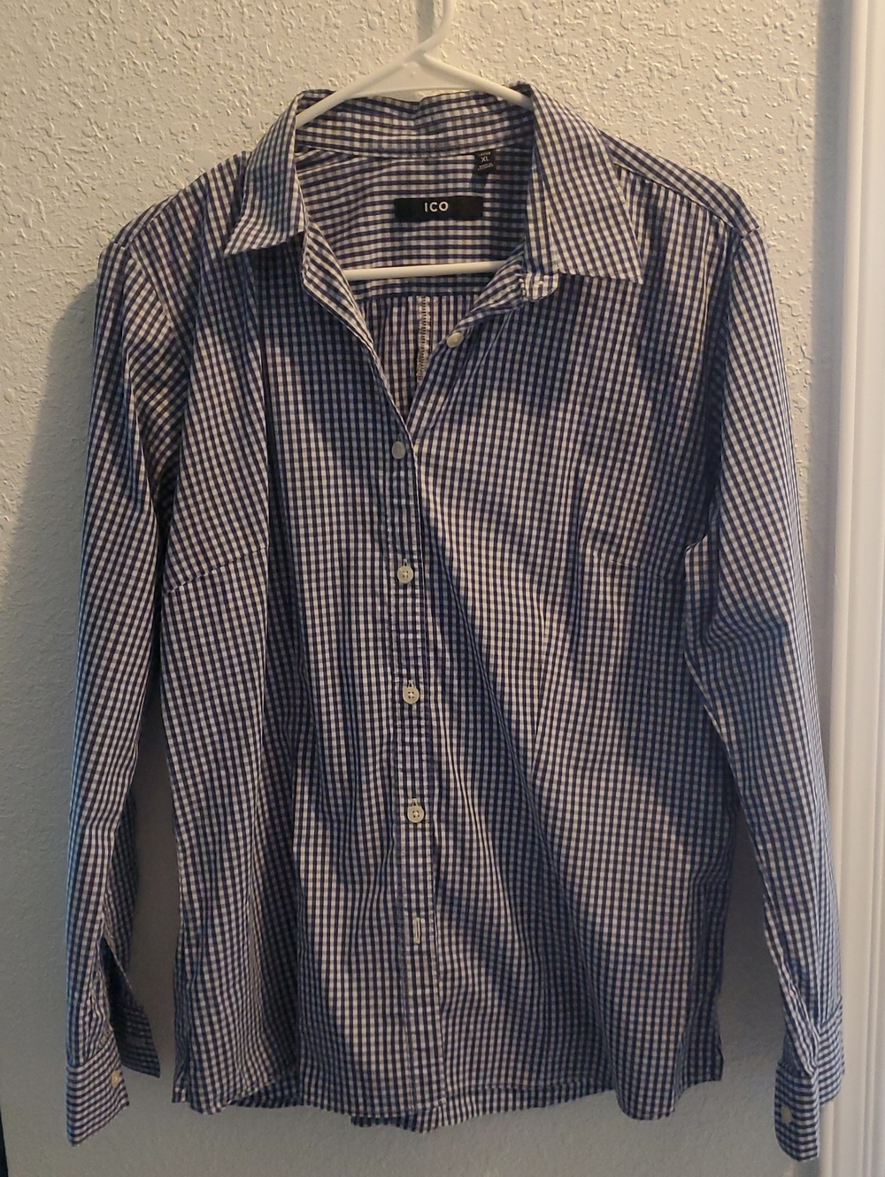 Blue Gingham Button-Down Blouse